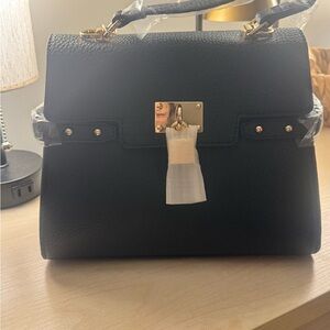 Elegant Navy Blue structured Vegan Leather crossbody satchel Baby B